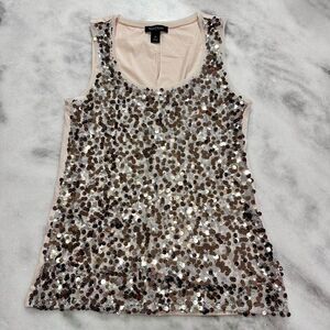White House Black Market Womens Tops Gold Sequin Sleeveless Tank Medium